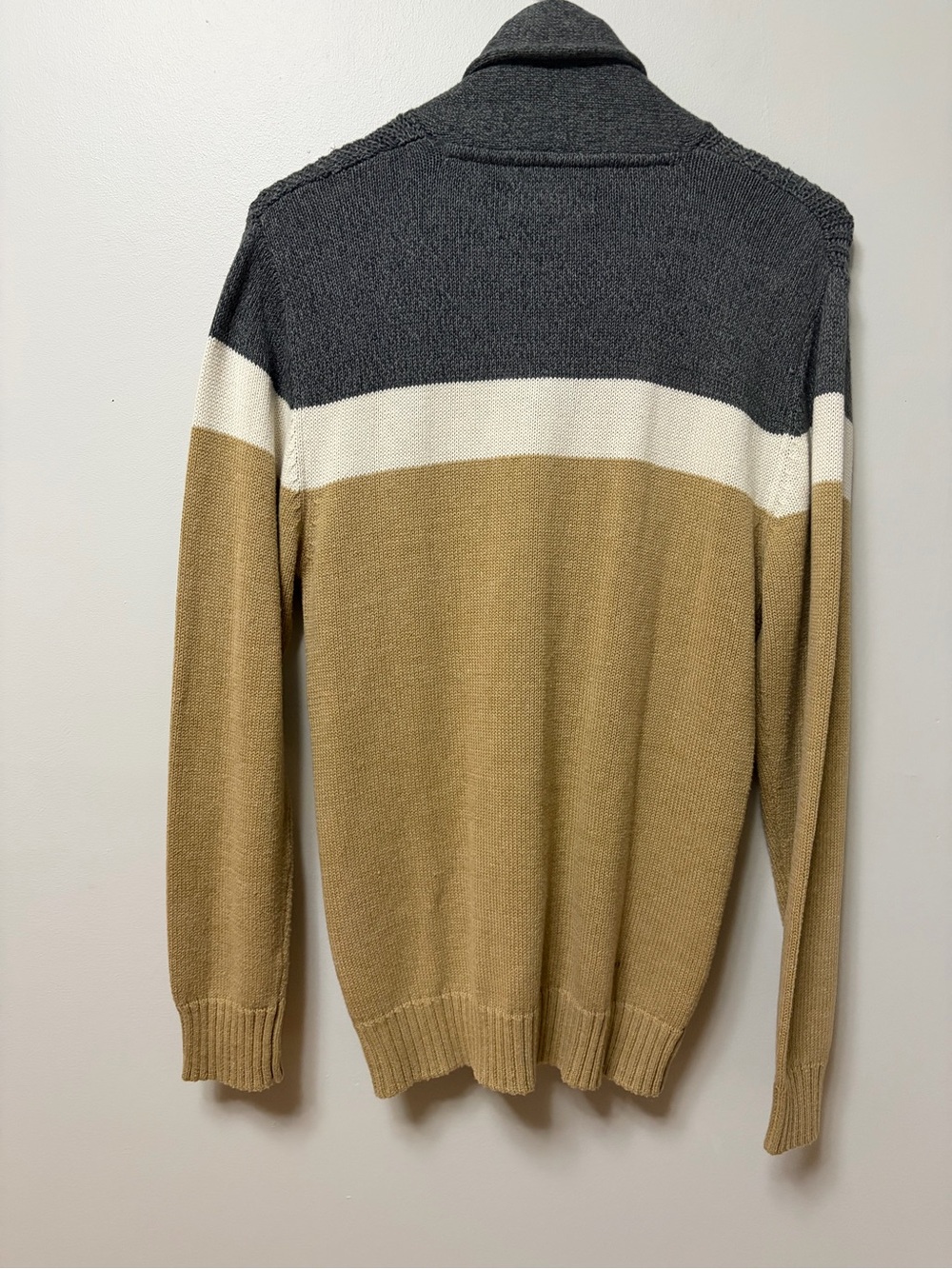U.S. Polo Assn. Men's Colorblock Shawl Collar Cardigan Sweater Khaki Gray Small - Picture 6 of 13